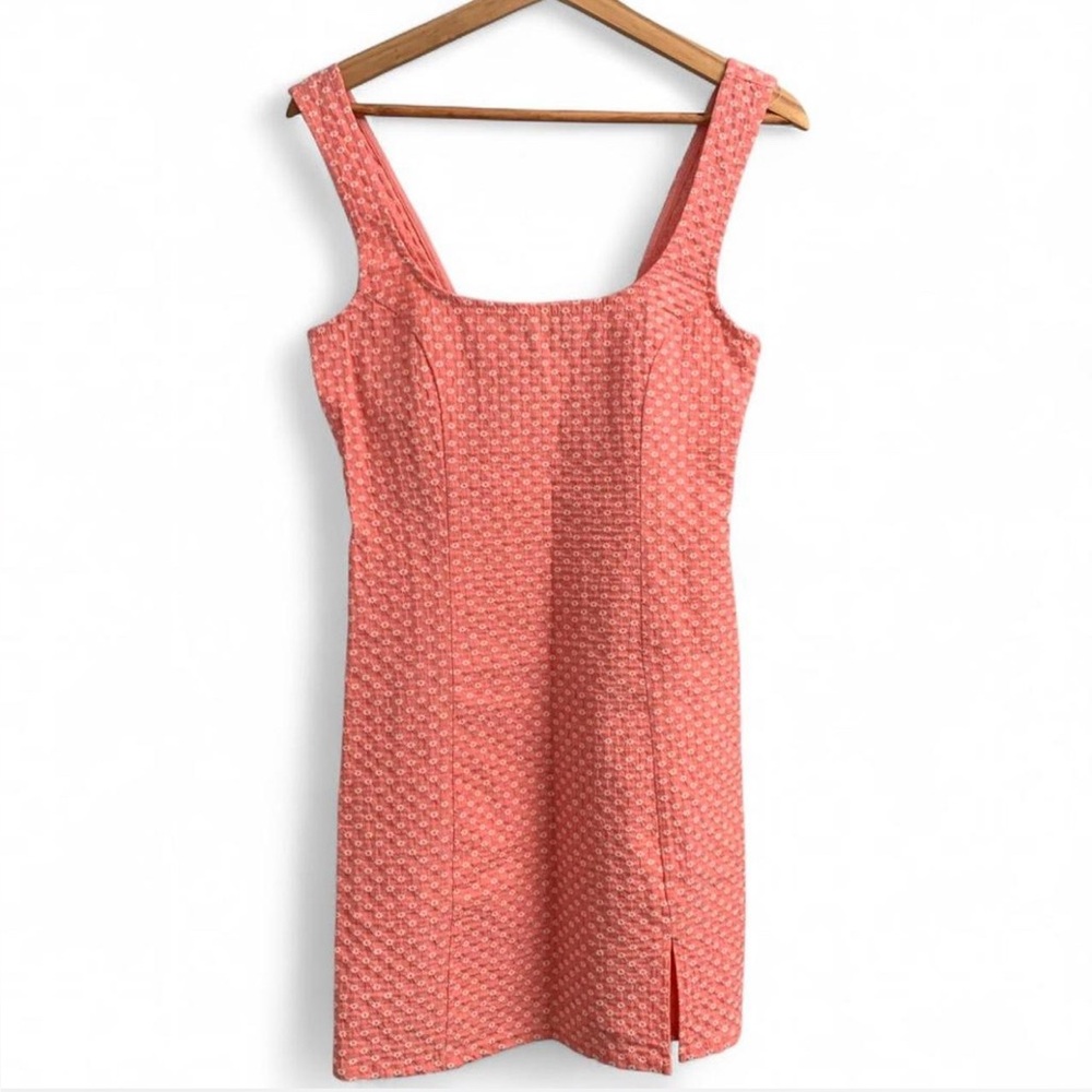 Urban outfitters Folly Fitted notched mini dress peach daisy pattern size M #y2k